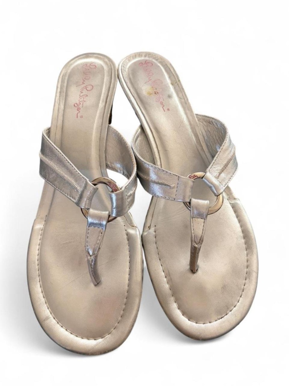 Lilly Pulitzer Silver McKim Wedge Thong Sandals with Ring Accent